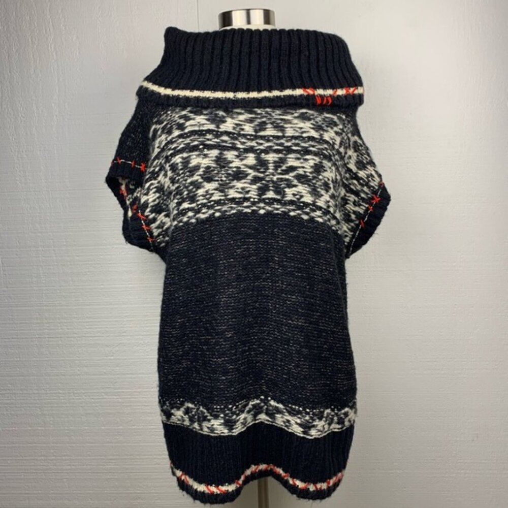 Free People Wool Blend Gray Short Sleeve Chunky Knit Cowl Neck Sweater